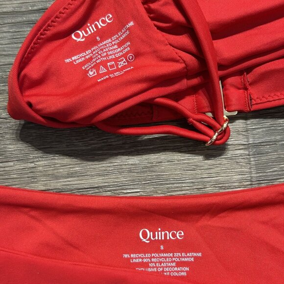 NWT Quince Small Italian V Neck Bikini Low Rise Bikini Bottom Cherry Red - Picture 3 of 8